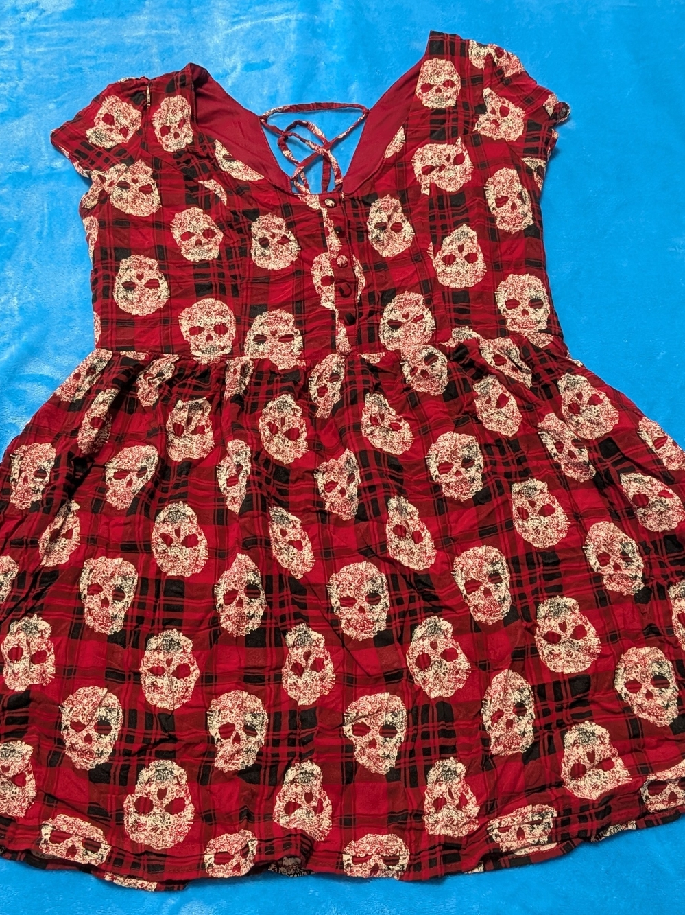 🖤❤️ Red Plaid Skull Babydoll Dress ❤️🖤